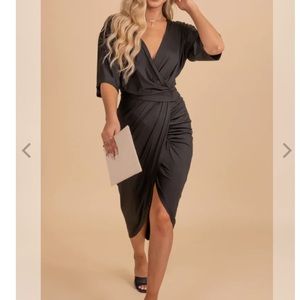 Elegant Black Faux Wrap Dress